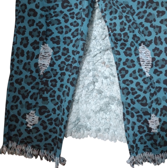 L & B Mid-Rise Women's Teal Black Frayed Pants NWT Stretch Size 16 - Picture 6 of 6